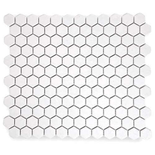 TDPW-UNSW1-410 Super White Porcelain 7/8 Inch Hexagon Unglazed Finish Mosaic