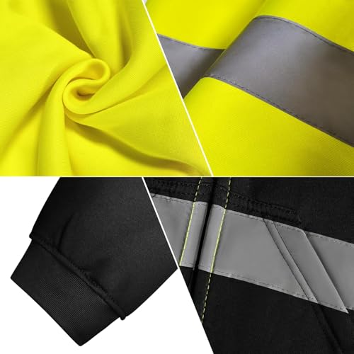 TCCFCCT High Visibility Safety Sweatshirts Class 3 Hi Vis Hoodies for Men Women with Zipper, Reflective Safety Jacket for Men Construction Workers, Surveyors, Durable & Dirt-resistant, Meets Ansi, Yellow M - Image 5