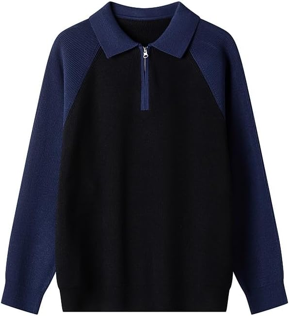 Men's Zipper Lapel Pullover Sweater Winter Casual Loose Knit Sweaters