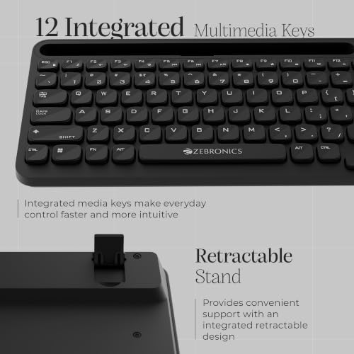 Image of Zebronics Keypad X3 Wireless Keyboard, 102 Keys, 12 Multimedia Keys, 2.4GHz + BT, UV Coated Keycaps, Mobile & Tablet Holder, ₹ Rupee Key, Retractable Stand, USB Nano Receiver (Black)