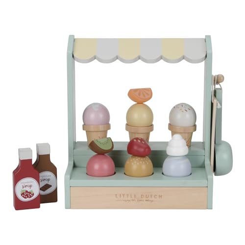 Little Dutch Eisstand Eisdiele aus Holz mit EIS, Eishörnchen und Toppings 18-teilig Set