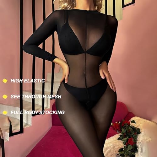 PARUPRUP Sexy Mesh Bodystocking for Women Long Sleeve Bodysuit Lingerie See Through Body Stockings Full Body Naughty Fishnet Bodycon Babydoll Stretchy Nightwear Tights Jumpsuit Underwear One Size - Image 2