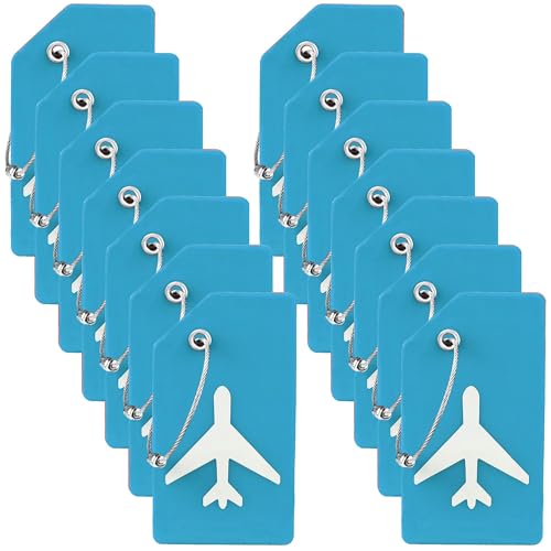 Image of Gostwo 14 Pack Silicone Luggage Tags for Suitcases, Plane Travel Essentials | Suitcase Bag Name Tag, TSA Approved, Stainless Loop, Privacy Protection, Luggage Identifiers Accessories, Sky Blue