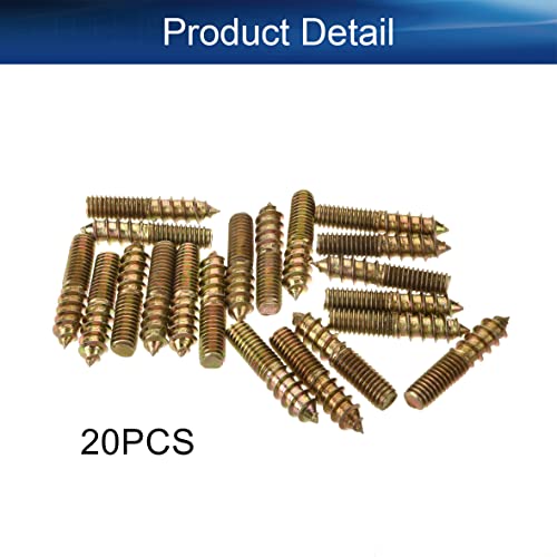 Image of 20Pcs Carbon Steel Double Headed Hanger Bolts 1.18 inch Length Self-Tapping Screw for Furniture Installation M6x30 Bronze