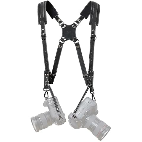 Padwa Lifestyle Frosted Black Dual Camera Harness Strap for Two-Cameras - Dual Shoulder Full Grain Leather Harness,Multi Double Camera Gear for DSLR/SLR Strap,Double Camera Harness for Photographers Cover
