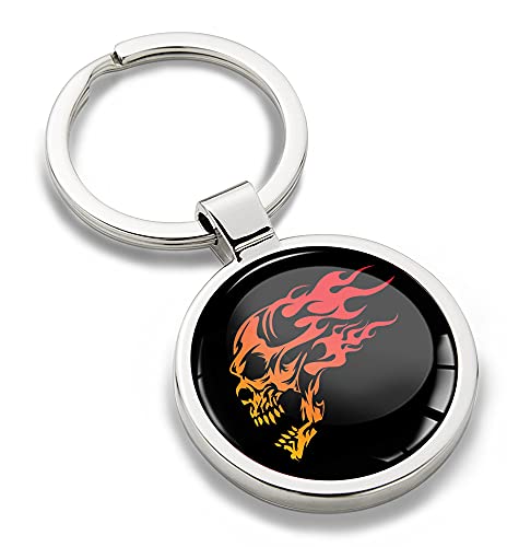 Preisvergleich Produktbild SkinoEu® Schlüsselanhänger Metall Keyring Autoschlüssel mit Geschenkbox Geschenk Metall-Schlüsselanhänger Schlüsselbund Edelstahl Schadel Skull Flammen Feuer KK 169