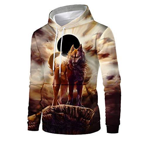 Preisvergleich Produktbild Hniunew Kapuzenpullover Herren Hoodie Langarm Sweatshirts Wolf Totem Drucken Laufender Pullover 3D Tierischer Pullover Kapuzensweatshirt Sweatjacke MäNnersweat Hoody Strickjacken