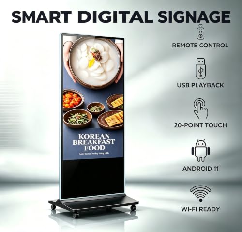Image of 65 Inch Digital Signage Display Kiosk, Android Digital Display Board Build-in IPS 4K Touchscreen with CMS Software for Image & Video Playback, HDMI /USB /Wi-Fi Input & Mobile App Control