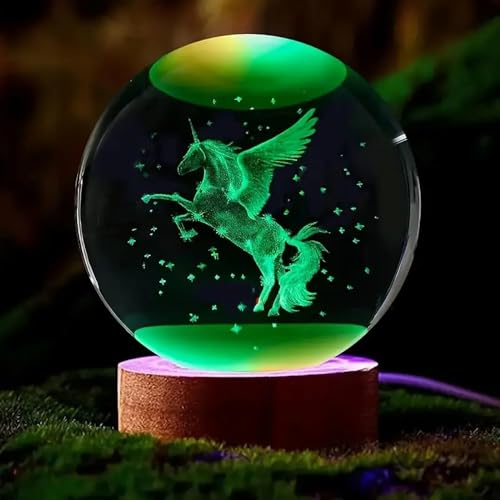 Image of Hamsa Crystal Ball Night Light,2.4 Inch Glass Ball Night LED Lamp with Woodern Base,Decorations Gifts for Men,Women,Kids,Boys,Girls | Gifts for Woman | Valentine Gifts (Unicorn Colour)
