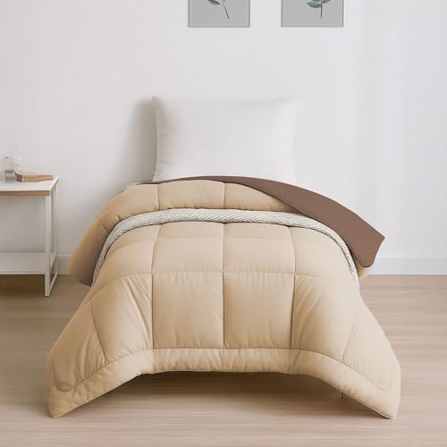 Image of HOME ELEGANCE Comfort Living Microfiber Reversible AC Comforter, 120 GSM, Soft & Cozy, Lightweight Quilt, All Season use, Machine Washable, Single - 60x90 inches - French Roast