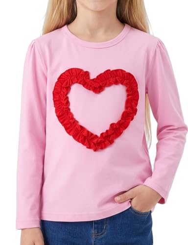 Image of Noomelfish Girls Ruffle Heart T-Shirts Cute Long Sleeve Tee Tops (4-12 Years)