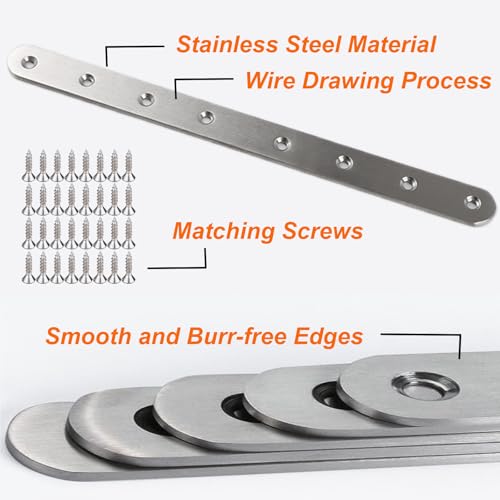 ZHYOPING Set of 4 Stainless Steel Flat Brackets for Wood, 295x20x3mm Metal Joining Plates with Screws, Flat Metal Brackets for Furniture Repair, Worktop Joining Strip, Door & Cabinet Reinforcement - Image 3