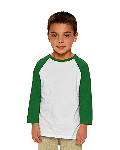 Monag Unisex Toddler 3/4 Sleeve Raglan Tee, Girls and Boys Baseball tee, Cotton, 2T White/Kelly Green
