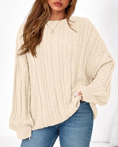 KIRUNDO Oversized Cable Knit Sweater Women 2025 Early Fall Fashion Chunky Cozy Long Sleeve Crewneck Pullover Winter Clothing3