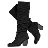 RF ROOM OF FASHION Women's Stacked Heel Slouchy Knee High Boots (Regular Calf) BLACK SU Size.7.5