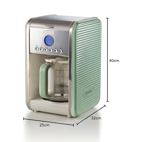 Ariete Vintage 1342 Retro Americano-Kaffeemaschine, Hartglaskaraffe, bis zu 12 Tassen, 24-Stunden-Timer, Auto-Abschaltung, Anti-Drip-Funktion, beheizte Platte, 1,5 L Fassungsvermögen, 2000 W, Grün – Bild 5