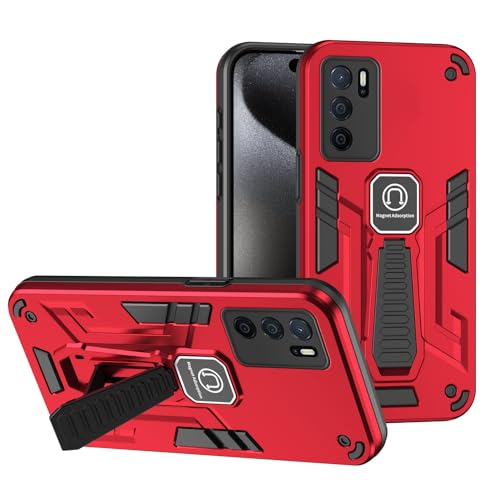 XNCVBD Funda Compatible con OPPO A16/A16S/A54S 4G función Atril incorporada, Grado Militar, a Prueba de caídas, Funda Protectora Cuerpo Completo, Goma TPU y rígida For teléfono PC(Rosso)