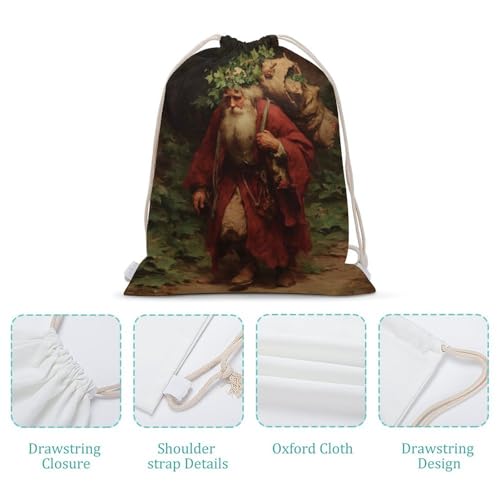 Old Man Ivy Wreath on Head Walking in Forest Drawstring Backpack Canvas String Bag Lightweight Sports Gym Bag for Men Women4