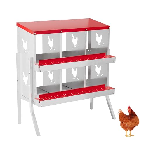 Metal Nesting Boxes for Chickens - 6 Compartments Chicken Roosting Boxes, Chicken Coop Nest Box with Legs, Perch & Lid - Versatile Wall Mount or Free Standing for Backyard Flock, Homestead, Small ...
