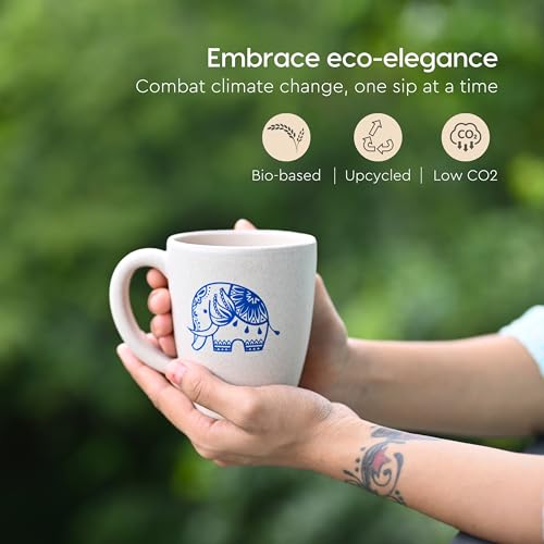 Image of Eha Earth Friendly Christmas Coffee Mug Gift for Friends | 300 ml | Elephant Printed Mug, Coaster, Key Chain | Made with Rice Husk | Secret Santa Gifts | Gifts for Women| 1 Unit | Sand Castle
