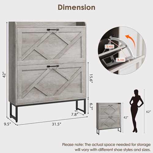 Image of Nicetree Shoe Cabinet Storage for Entryway,Narrow Shoe Storage Cabinet, Space-Saving Shoe Organizer Cabinet, Vertical Entryway Solution for Foyer, Mudroom, Gray