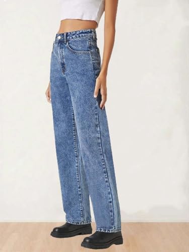 Image of KOTTY Women's High Waist Denim Jeans | Straight, Relaxed & Wide Leg Fit | Light Blue, Dark Blue & Black | Casual Regular Length Fashion Wear