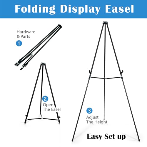 Falling in Art 70\" Adjustable Aluminum Display Easel Stand, Versatile Tripod Easel for Artistic Presentations Stand, Lightweight and Sturdy for Art Shows, Exhibitions, and Studios, Holds 20 lbs