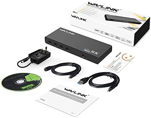 WAVLINK USB C Laptop Universal Docking Station 5K (up to 5120x2880@60Hz) / Dual 4K Ultra HD video, 2 HDMI & 2 DP, 6xUSB3.0, Gigabit Ethernet, Audio, Mic, Supports Windows, XP, Mac