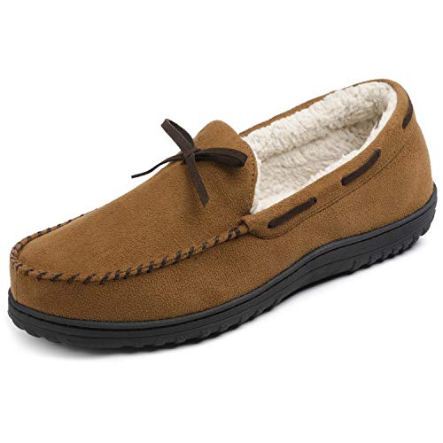 RockDove Men's Sherpa Lined Memory Foam Moc Slipper, Size 11 US Men, Chestnut