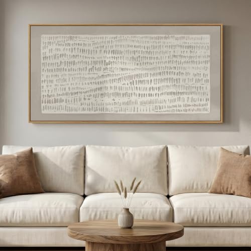 Large Framed Beige Abstract Wall Art for Living Room, Horizontal 60x30 In