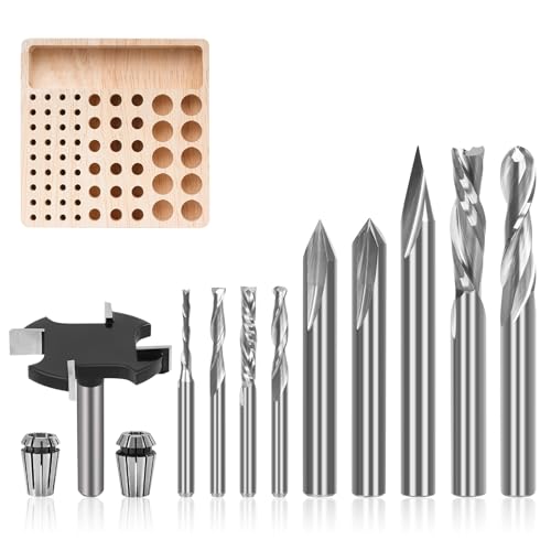 10-Piece CNC Router Bits Set, Carbide Multiple Uses Router Bits for Woodworking Detail Carving Resin...
