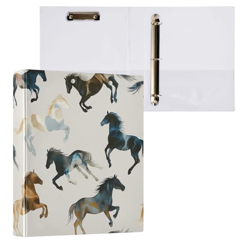 Image of Western Brown Horse 3 Ring Binder with 2 Interior Pockets 1.5 inch Binders 3 Ring Heavy Duty Fit 8.5 inch x 11 inch Letter Size for Office School, 2 Pack