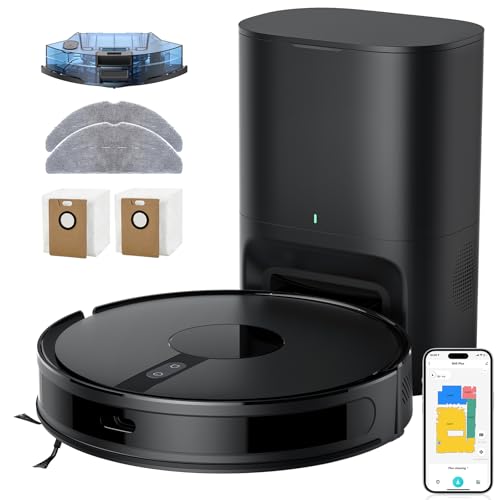 BPMIO 6500Pa Robot Vacuum Cleaner with Mop, Up to 60 Days of Hands-Free Cleaning, Laser Navigation, Wifi/App, 24 No-go Zones, Self-Emptying Robot Vacuum Cleaner with Mop for Pet Hair Hard,Floor
