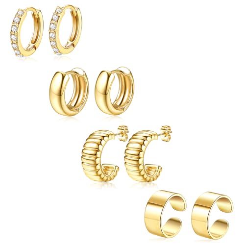 Boucles d'oreilles créoles épaisses en or 14 carats pour femme tendance bijoux