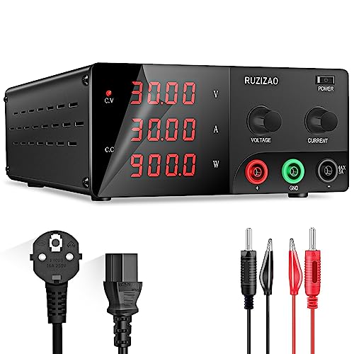 RUZIZAO Fuente de Alimentación Regulable 30V 30A 900W, Alta Potencia Fuente de Alimentación Laboratorio de Banco con Mando Codificador, Fuente de Alimentación de CC con Pantalla LED de 4 Dígitos