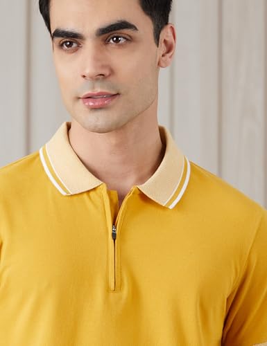 Image of Amazon Brand - Symbol Men's Cotton Rich Solid Zipper Polo Collar Tshirts | Half Sleeves | Plain-Regular Fit (Available in Plus Sizes)