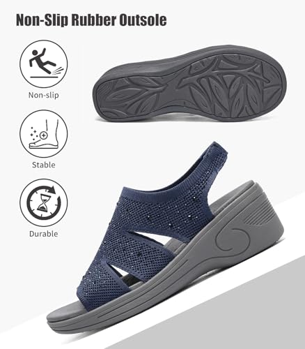Image of Womens Wedge Sandals Platform Walking Sandals Open Toe Ankle Elastic Strap Casual Comfortable Summer Dressy