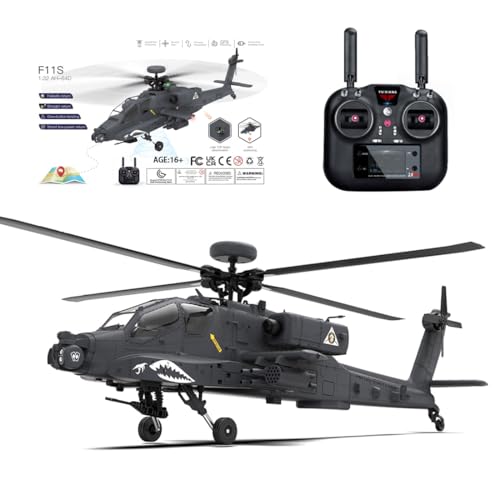 CRAFTLZ F11-S AH64 Remote Control Helicopter for 16+, RC Dual-axis Co-Drive Flybarless 6G/3D Stunt Apache Helicopter Model, Three Batteries+One Camera (RTF GPS Smart Version)
