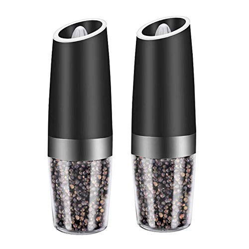 Guiseapue Molinillo de Sal eléctrico,Molinillo de Pimienta Eléctrico Acero Inoxidable Ajustable Molinillo de Pimienta y Sal Premium con luz LED (2 PCS)