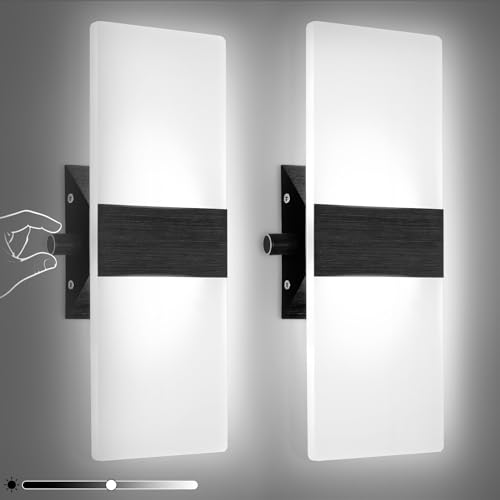 Image of Lightess Indoor Wall Sconces with Switch, Modern LED Wall Lights Set of Two, 12W Hardwired Acrylic Dimmable Wall Light Fixtures for Bedroom Hallway Living Room, Cool White, 2 Pack