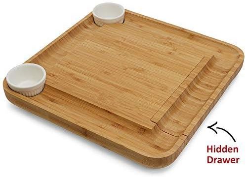 Miniatura 4 de Ruby Lil Tabla grande para cortar queso, juego de tabla de queso, tabla de charcutería con cajones deslizantes, juego de 4 cuchillos y 2 tenedores,