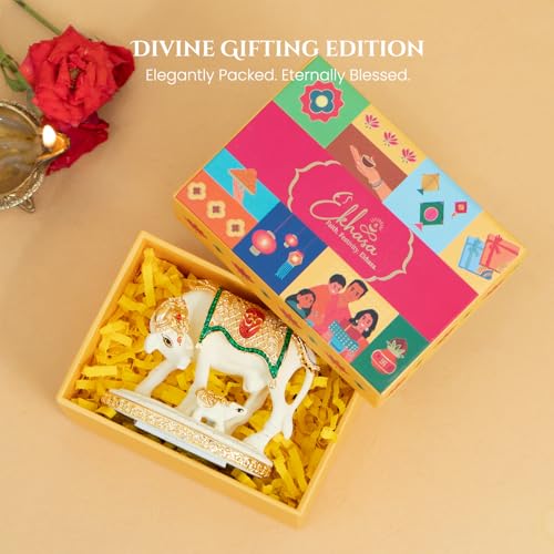 Image of Ekhasa 24K Gold Plated Kamdhenu Cow with Calf Idol Gift Box | Handpainted Gomatha Statue for Pooja Room Home Decor | Vastu Feng Shui Religious Housewarming Griha Pravesh Diwali Gift