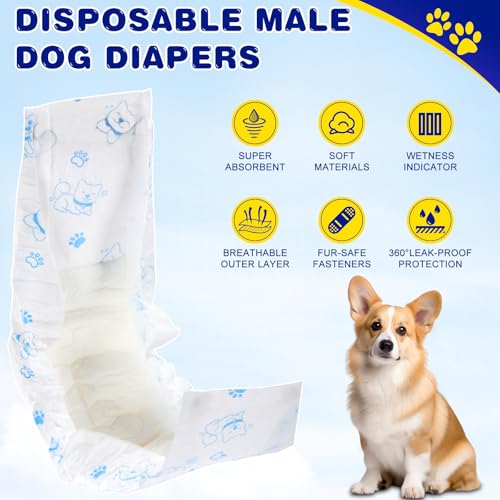 Image of XPCARE 50 Count Disposable Male Dog Diapers, Male Dog Wraps,Super Absorbent Leak-Proof Fit (X-Small) (Pack of 3)