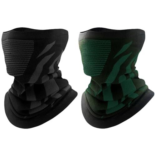 MLPKOI 2Pcs Calentador de Cuello, Pasamontañas, Braga Cuello Moto, Mascarilla Moto, Ciclismo Termica Transpirable, Multifuncional Máscara para Esquí Senderismo Deportes (Negro Verde y Negro Gris)