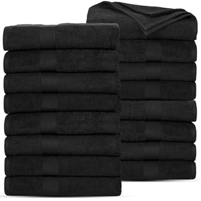 Ample decor, 16-teiliges Handtuch-Set, 100 % Baumwolle, Handtücher für Badezimmer, weich und sehr saugfähig, dicke Konstruktion, schwarz