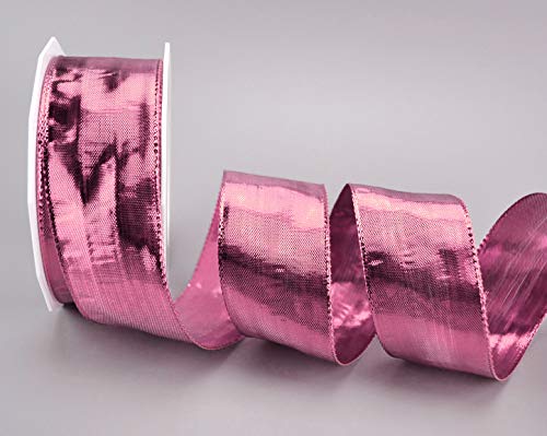 finemark 20 m x 40 mm Decorative Ribbon Glossy Pink Shiny Metallic Ribbon with Wire Shiny Gift Ribbon Advent Christmas Decorative Wire Edge Ribbon