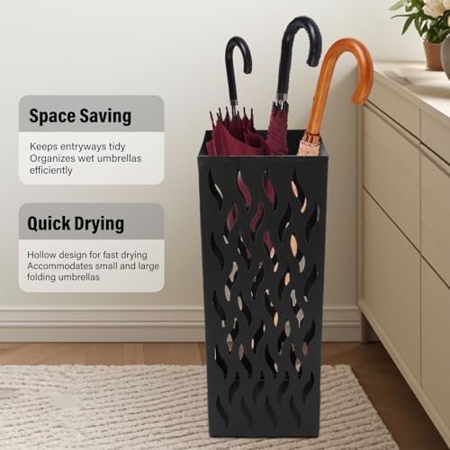 Porte-parapluie en métal durable design creux noir gain de place - 3