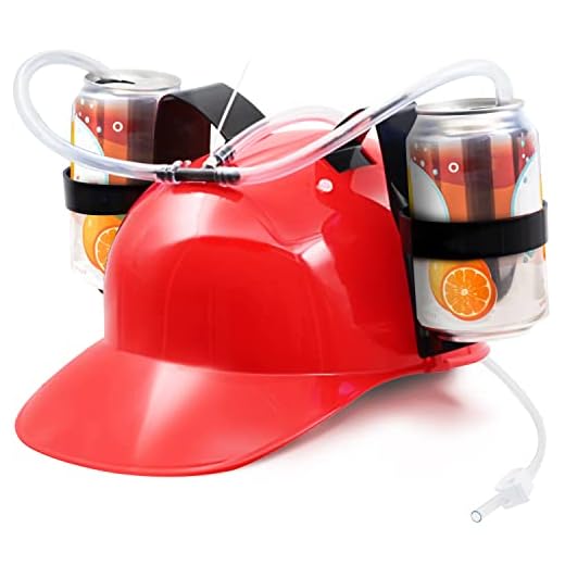 Novelty Place] Casco para Beber - Soporte para Lata Bebedor Gorra Casco con Pajita para Cerveza y Refresco - Fiesta Diversión - Rojo