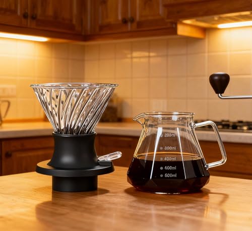 Image of BeeCa Clever Coffee Dripper, All-in-One Coffee Maker Glass Immersion Brewer | One-Switch Control, French Press & Pour Over in One, Beginner-Friendly, 50pcs Paper Filters, Heat Resistant Glass