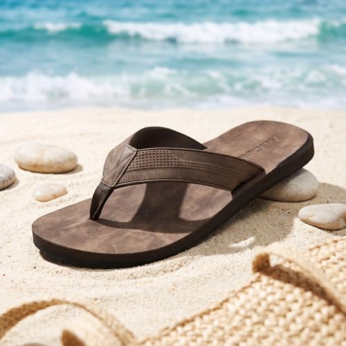 Image of AX BOXING Mens Flip Flops Leather Thong Sandals Casual Comfort Slides Slippers
